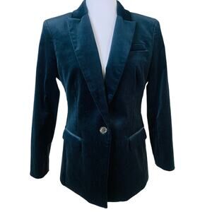 J. Crew Size 10P Petite Velvet Blazer Jacket Navy Blue Single Button Career